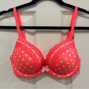 Victoria’s Secret Bright Coral with White Polkadots Underwire Push-Up Bra